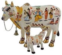 VIVAAN EXIM polyresin Kamdhenu Cow with Calf Idol, Standard, White