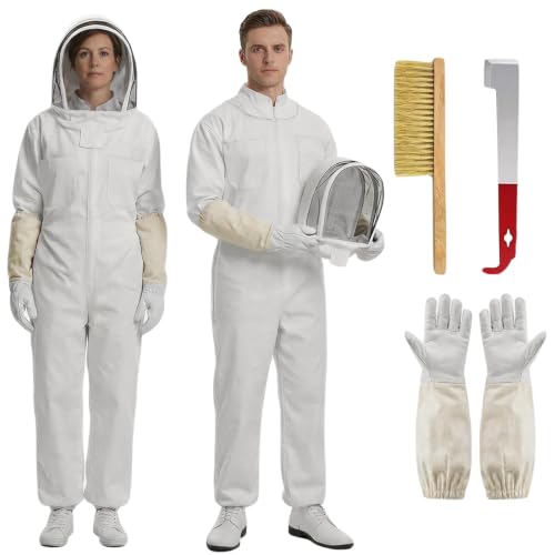 vercleuim Imkeranzug stichfest Set – Imker Zubehör mit Bienenpinsel & J-förmigem Schaber, inkl. Handschuhe & atmungsaktiver Imkerhut, Rundumschutz für Damen und Herren (xl)