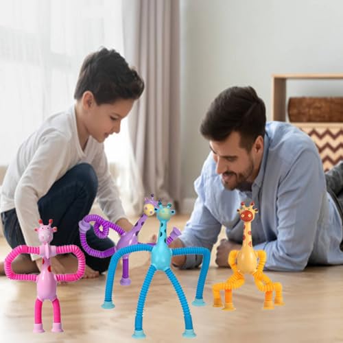 YANXINKE Teleskop Saugnapf Giraffe Spielzeug, 4 Stück Telescopic Suction Cup Giraffe Toy, Cartoon Teleskop Rohr Giraffe Stretch, Teleskop Giraffe Spielzeug