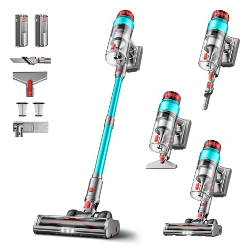 Tdyon 60KPa/600W Aspiradora sin Cable, Aspiradora Fregadora Sin Cable Potente hasta 75Mins, con Carga de Pared Smart Screen, Cepillo Antienredos, Alfombra Pelo Mascota Suelo Sofá