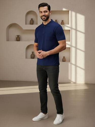 Image of Lux Cozi Men's Polo T-Shirt Regular Fit Half Sleeves with Pocket | Cotton Blend Polo Neck Collar T-Shirt for Men | Casual, Office Comfortable Breathable T-Shirt | Stylish Plain Tee