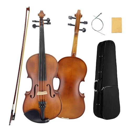 Conboxus 38,1 cm Bratsche Massivholz 4-Saiten Viola-Set volle Größe für Anfänger, professionelles handgefertigtes Akustik-Set mit Ebenholzbeschlägen, Hartschalenkoffer, extra Saiten, antikes