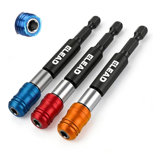 3-Piece 1/4" Quick Change Drill Bit Holder, 4-inch Hex Shank Bit Extension Set, CR-V Steel Quick-release Screwdriver Bits Holder with Storage Base