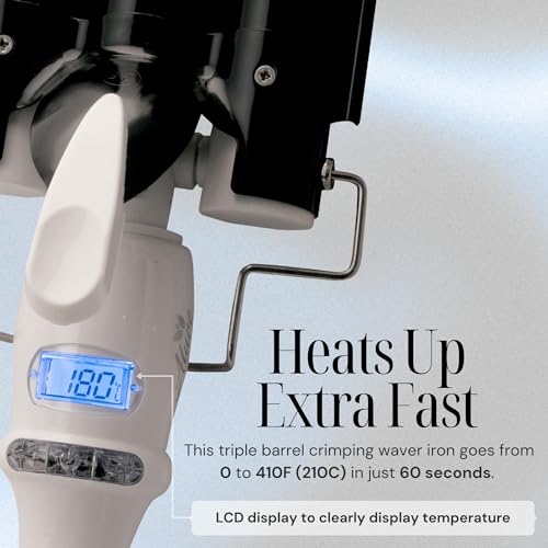 Alure Three Barrel Curling Iron Wand Hair Waver with LCD Temperature Display - 1 Inch Ceramic Tourmaline Triple Barrels, Dual Voltage Crimp HE-9 の商品画像 3
