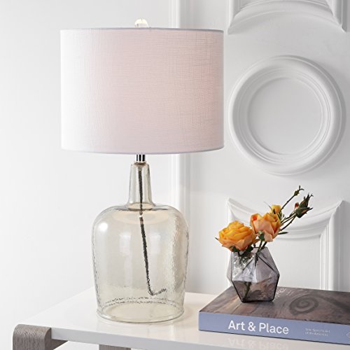 JONATHAN Y JYL4003A Augustine 26" Glass LED Farmhouse Table Lamp Transitional for Bedroom, Living Room, Office, College Dorm, Coffee Table, Bookcase, SmokedGray