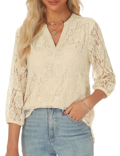 AIMCOO Womens Tops Dressy Casual Lace V Neck 3/4...