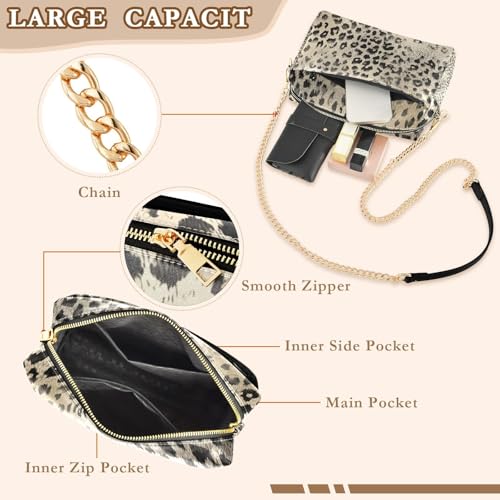 Crossbody Handbag with Chain Strap Retro Beige Black Leopard Shoulder Bag for Women Travel PU Leather Wallet Purse Clutch Bag3