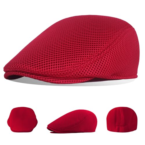 Image of meioro Men's Mesh Flat Cap Summer Breathable Newsboy Hats Beret Ivy Cap Gatsby Irish Cabbie Driving Hat Full Head Wrap