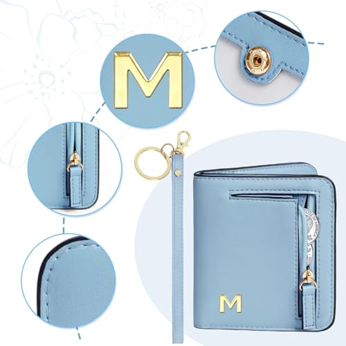 Image of COSHAYSOO Personalized Birthday Gifts for Women Friend Sister Appreciation Thank You Gift for Coworker Employee Female Boss Teacher Nurse, Unique Useful RFID Woman Wallet Small Blue Initial Letter M