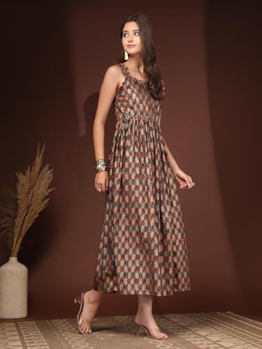 Image of Dress for Women | New Rayon Floral Printed Flared Maxi Dress for Women & Girl's