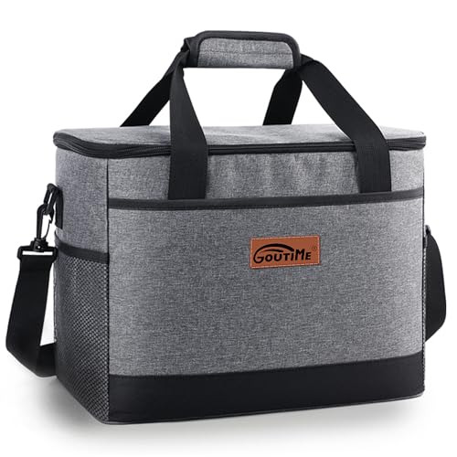 Goutime Isolierte Tragetasche für Picknick, 26 Liter, großes Fassungsvermögen, wasserdichtes Material, leicht, ideal für Camping, Grillen, Reisen und Outdoor-Aktivitäten (Grau)