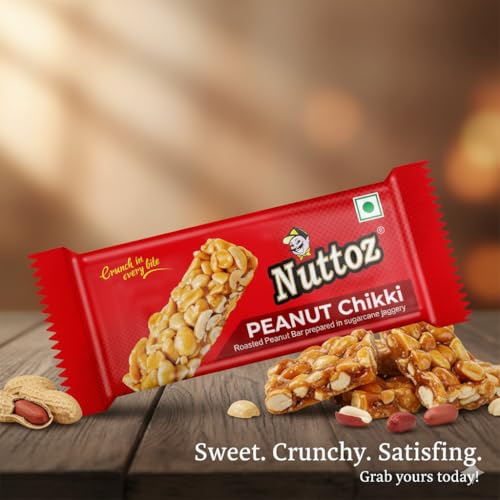 Image of Nuttoz Peanut Chikki JAR | Made with Jaggery | Gajak | Traditional Indian Sweet | Protein Rich Snack | Nutritious Energy Bar | Gazak (50 Bars, 15 Gm Each - 750gm)