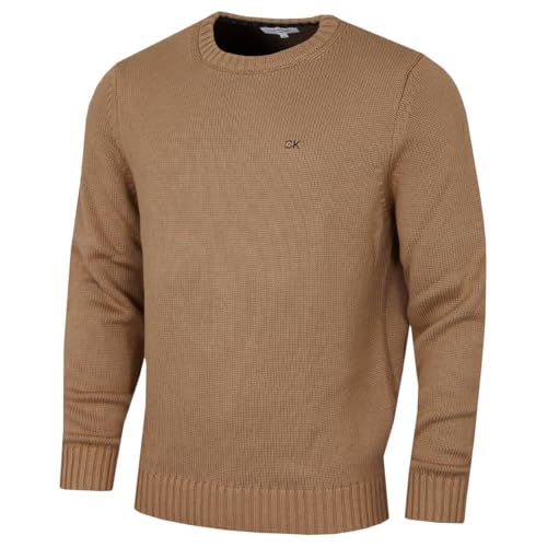 Calvin Klein Mens Knit Campus Crew Neck Sweater - Tan - L