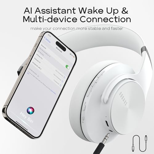 DOQAUS Bluetooth Headphones Over Ear, 90 Hours Playtime Wireless Headphones with 3 EQ Modes, Noise Isolating HiFi Stereo Headphones with Deep Bass, Microphone, Soft Earpads for Cellphone/PC - Thumbnail 5