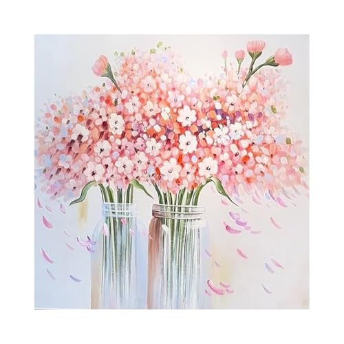Peinture à l'huile fleurs roses abstraites 70x70 cm pour salon