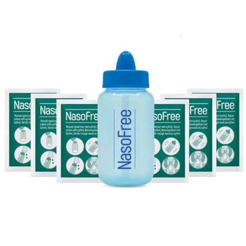 NasoFree Nasendusche Starterset - Mit 30 Päckchen Nasenspülsalz mit Xylit - Für (chronische) Sinusitis - Entzündung der Nasennebenhöhlen