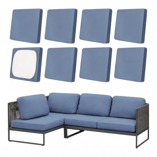 Image of 8Pcs Stretch Patio Cushion Covers,Outdoor Couch Covers Replacement,Outdoor Couch & Sofa Slipcovers,for Patio Furniture Cushion Covers,Washable Reusable Furniture Protector (Grey Blue,Cover Only)