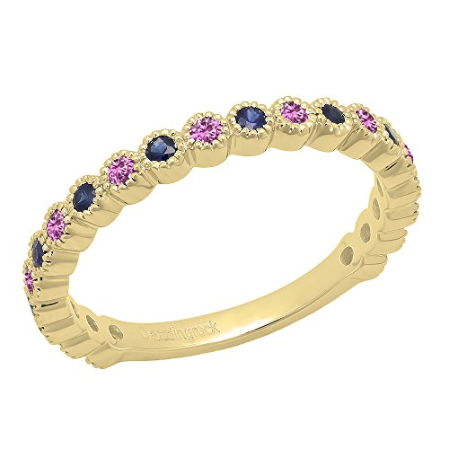 Dazzlingrock Collection Round Pink Sapphire & Blue Sapphire Eternity Stackable Wedding Band in 14K Solid Yellow Gold, Size 7