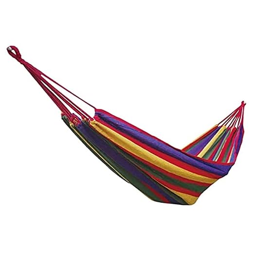 Canvas Bomull Hängmatta Portabel Rainbow Stripe Dubbel Hängmatta för utomhus inomhus uteplats Veranda Trädgård Bakgård Lounging Outdoor Recreation