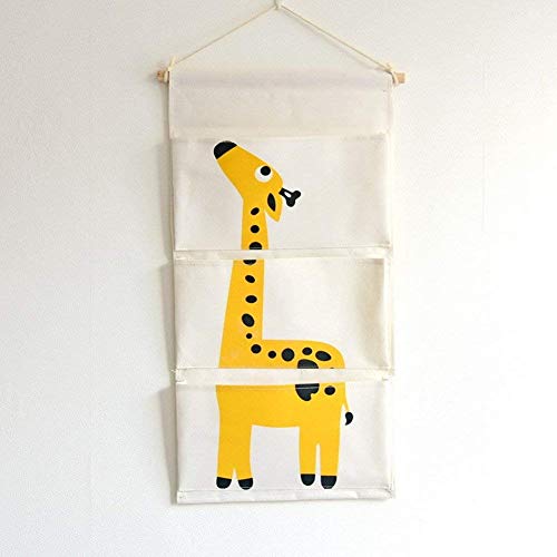 CHICIEVE Portaoggetti da Parete Porta in Lino Cartoon Animale Organizzatore da Appendere 3 Tasche Con Gancio Sacca Portaoggetti Per Bambini