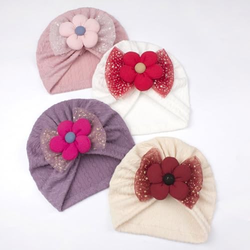 Baby Turban Hat Bowknot Flower Headwrap Newborns Caps Soft Bonnet Caps Hospital Hat for Baby 0-12 Month3