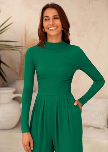 PRETTYGARDEN Jumpsuits For Women Dressy Fall Fashion Clothing 2025 Long Sleeve Mock Neck Date Night Rompers Business Outfits