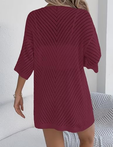 Image of Zeagoo Lightweight Summer Cardigan for Women Short Sleeve V Neck Crochet Kimonos Loose Open Front Hollow Out Cover Ups
