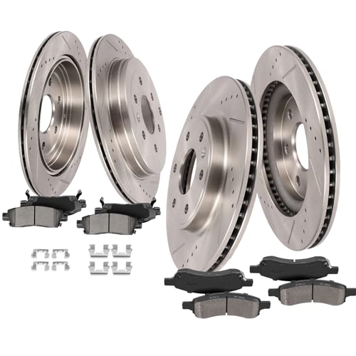 Image of SCITOO Brake Kit For Buick For Enclave,For Chevy For Traverse,For GMC For Acadia,For Saturn For Outlook Front Rear Drilled & Slotted Disc Brake Rotor Semi Metallic Brake Pad 55150;55151;D1169;D883