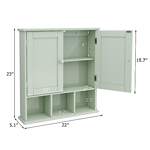 TaoHFE Green Bathroom Cabinet,Bathroom Wall Cabinet with 2 Door Adjustable Shelves,Over The Toilet Storage Cabinet,Green Bath Room Cabinet Wall Mounted,Medicine Cabinets for Laundry Kitchen
