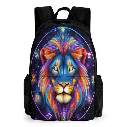 Mens Large Capacity Trippy Lion Leo Constellation Art Bags, Backpack Easy to Clean, Lightweight Bag for Daily Travel College Airplane Essentials