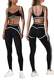 Nirovien Womens 2 Piece Workout Sets Athletic Yoga Sets Gym Outfits Butt Lifting Leggings and Sports Bra(Black,M)