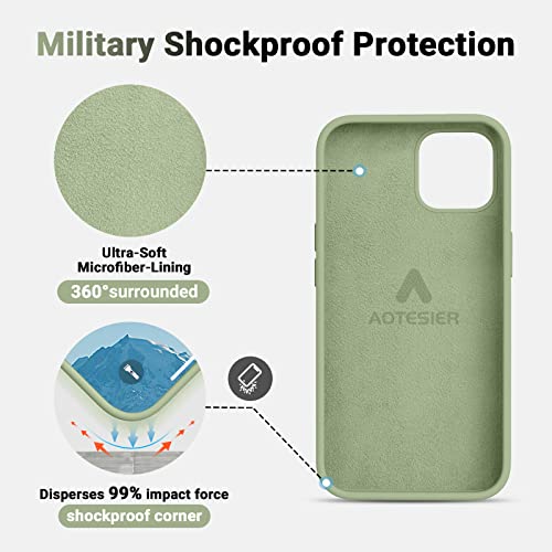 Aotesier Shockproof Designed For Iphone 12 Mini Case, Liquid Silicone Phone Case With [Soft Anti-Scratch Microfiber Lining] Drop Protection 5.4 Inch Slim Thin Cover, Tea Green #TOP4