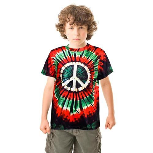 Image of Boys Tie Dye Shirts 3-12 Years Hippies Crewneck Kids Short Sleeve Tee