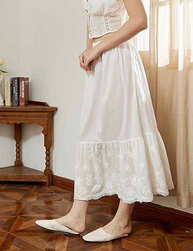 Image of BEAUTELICATE Half Slip Skirt Extender 100% Cotton Vintage Underskirt with Lace Embroidery