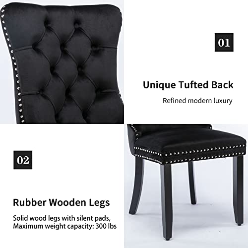 Velvet Dining Chairs Set Of 6, Modern Upholstered Dining Room Chairs With Ring Pull Trim And Button Back,Luxury Tufted Dining Chair For Living Room,Kitchen(Black) #TOP4