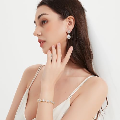 UDYLGOON Teardrop Earrings & Bracelet Set, Gold Plated Wedding Jewelry Set for Bride Bridesmaid, Women's Party Prom Gift3