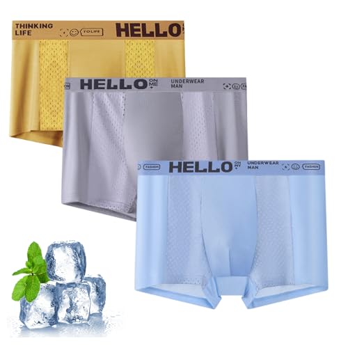 Hello Mesh Mens Underwear, Hello Underwear for Men,Mens Ice Silk Mesh Boxer Briefs