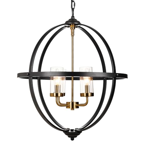 Treekee 4-Light Black Orb Chandelier, 20" Black and Gold Globe
