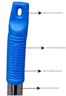 CHAND SURAJ® Stella Natural Grass Broom Stick with Stainless Steel Handele (Pack of 4)