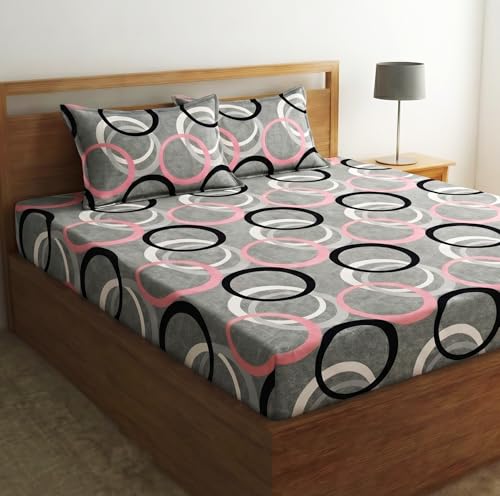 Image of Fashion String Microfibre Retro Rings Corner Elastic Fitted Double Bedsheet (72x78 Inches) with 2 Pillow Covers