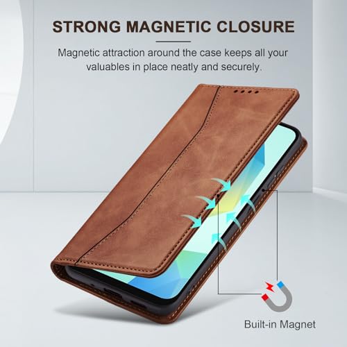 Image of Jasonyu Flip Wallet Case for Samsung Galaxy A16,Leather Magnetic Folio Cover with Card Holder,Kickstand - TPU Shockproof Durable Protective Phone Case,Brown