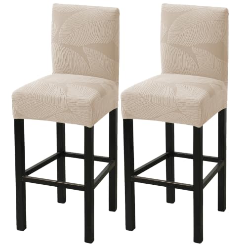 Image of HAOYONG Bar Stool Covers, Stretch Counter Stool Pub Chair Slipcover Washable Counter Height Chair Covers for Kitchen Dining Room Cafe Set of 2 (Beige)