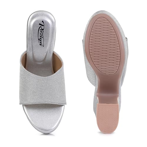 Image of Women's Glitter Block Heel Platform Sandals, Open Toe High Heels