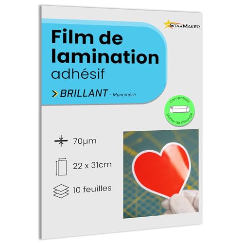10 feuilles A4 22 x 31cm Film de lamination à froid BRILLANT - Feuilles de plastification Laminé auto-adhésif pour photo et autocollants - Compatible...