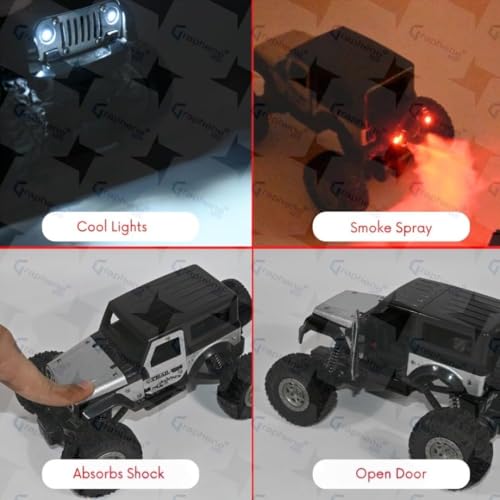 Image of GRAPHENE Remote Control Car for Kids Rechargeable Thar Smoke Car Rock Crawler Water Mist High Speed 4 * 4 Toy Car Monster Truck with 2Speed Lithium Battery 4WD RC Racing Car Gift for Kids, Multicolor