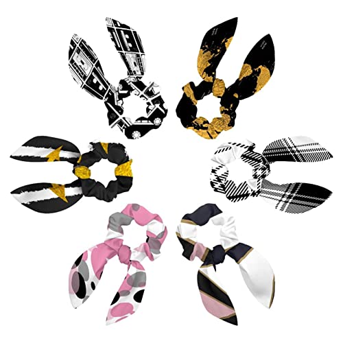 Chouchous cheveux motif carte du monde en lot de 6 accessoires noirs pour coiffure fille et femme