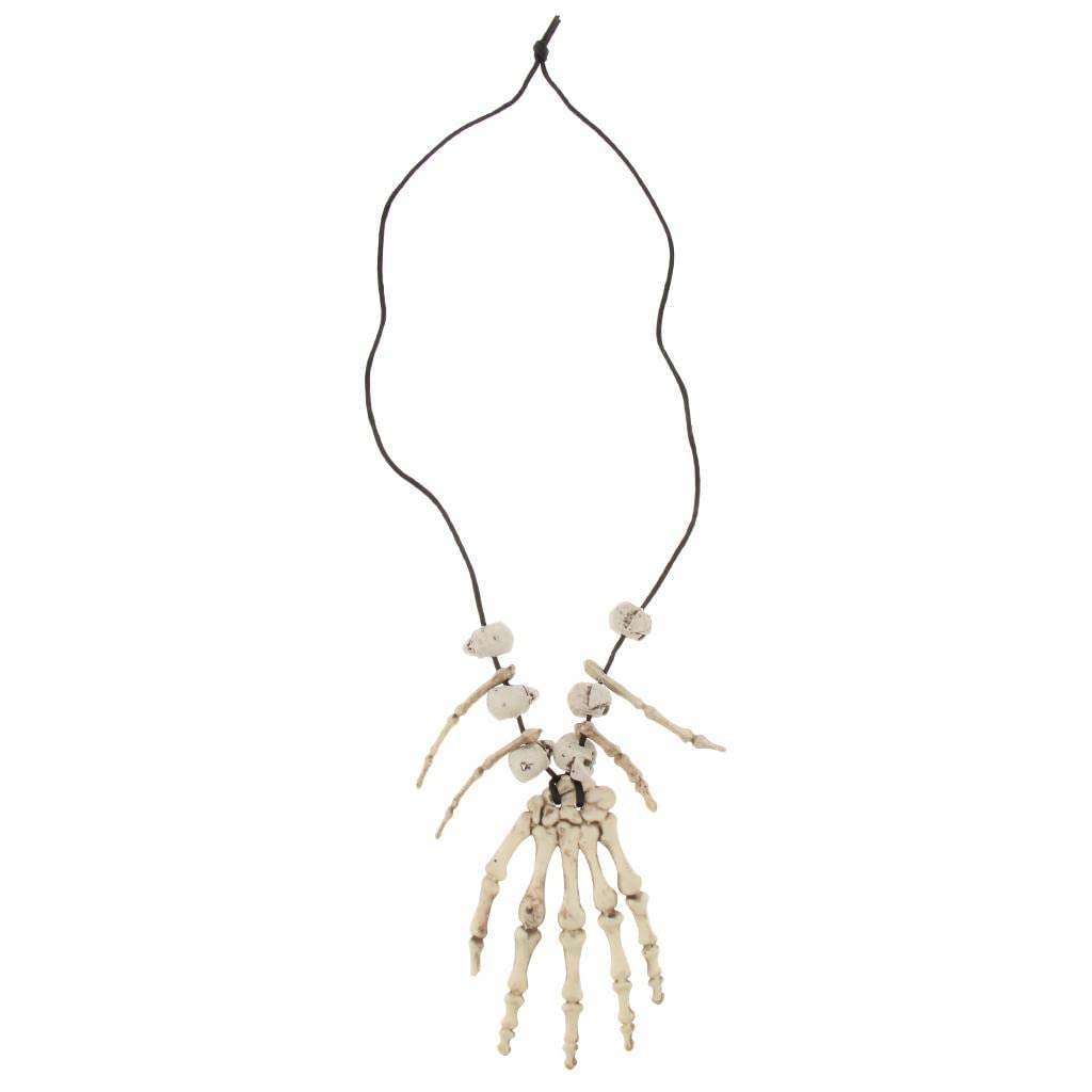 UJEAVETTE Skull Skeleton Hand Bone Necklace Halloween Caveman Pirate Fancy Dress