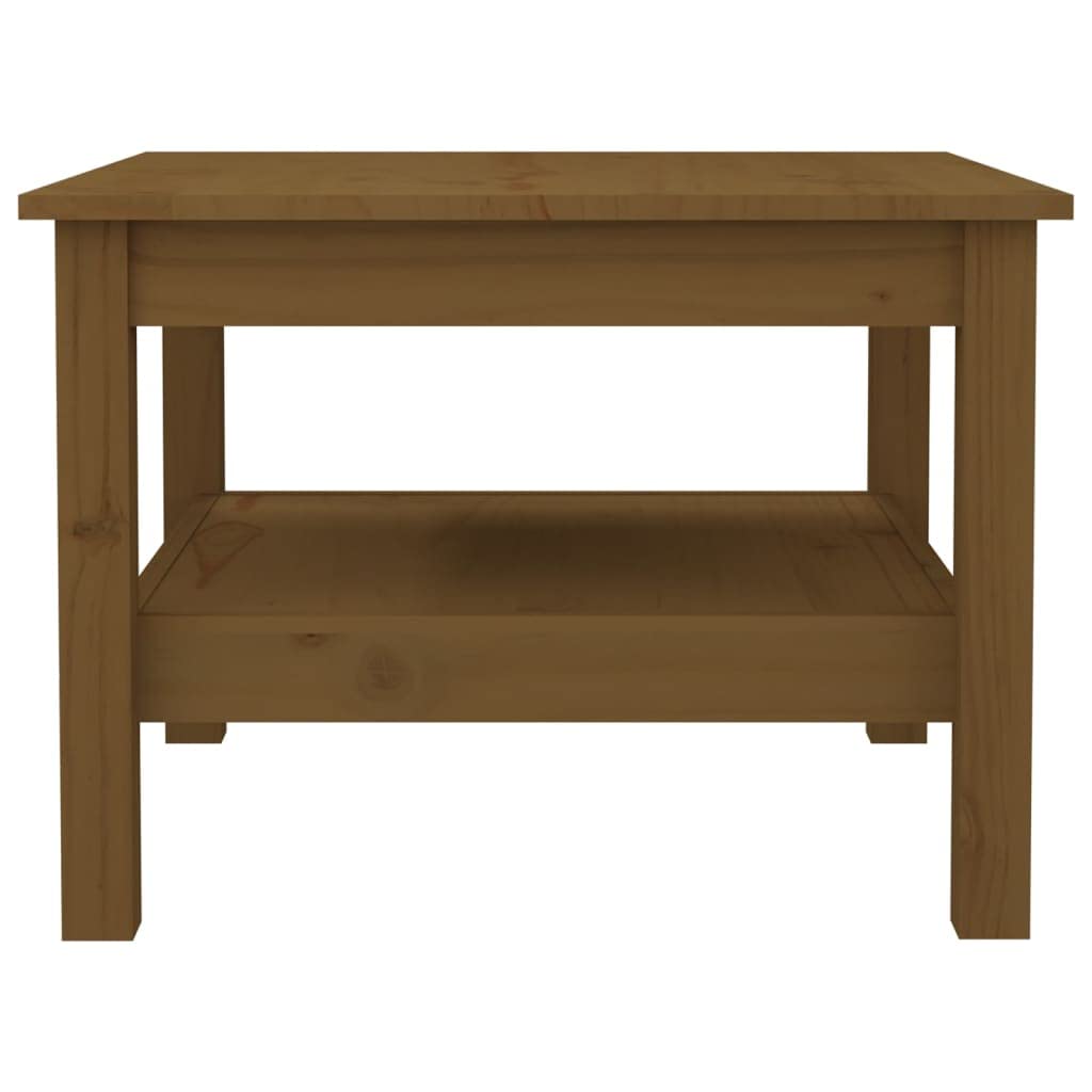 Mesa de centro marrón miel 55 x 55 x 40 cm de madera de pino maciza con estante para salón, mesa auxiliar, mesa de sofá, espacio de almacenamiento, muebles robustos, salón, banco, sillón, sala