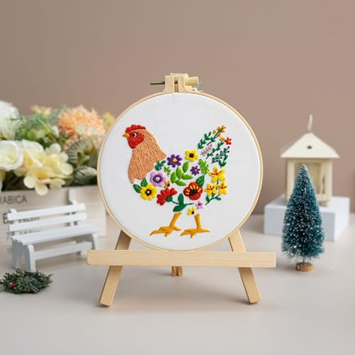 Image of Louise Maelys 3 Packs Chicken Embroidery Kit for Beginners, Cross Stitch Kits for Adults, Art Craft Starters Needlepoint kit with Rooster,Hen and Farm Lawn Embroidery Pattern and Complete Set of Tools