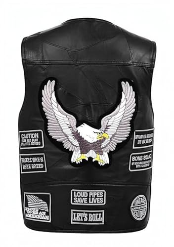 ZM ATTIRE Men’s Black Motorcycle Biker Leather Vest Eagle Patch Waistcoat Club Style Rider Vest